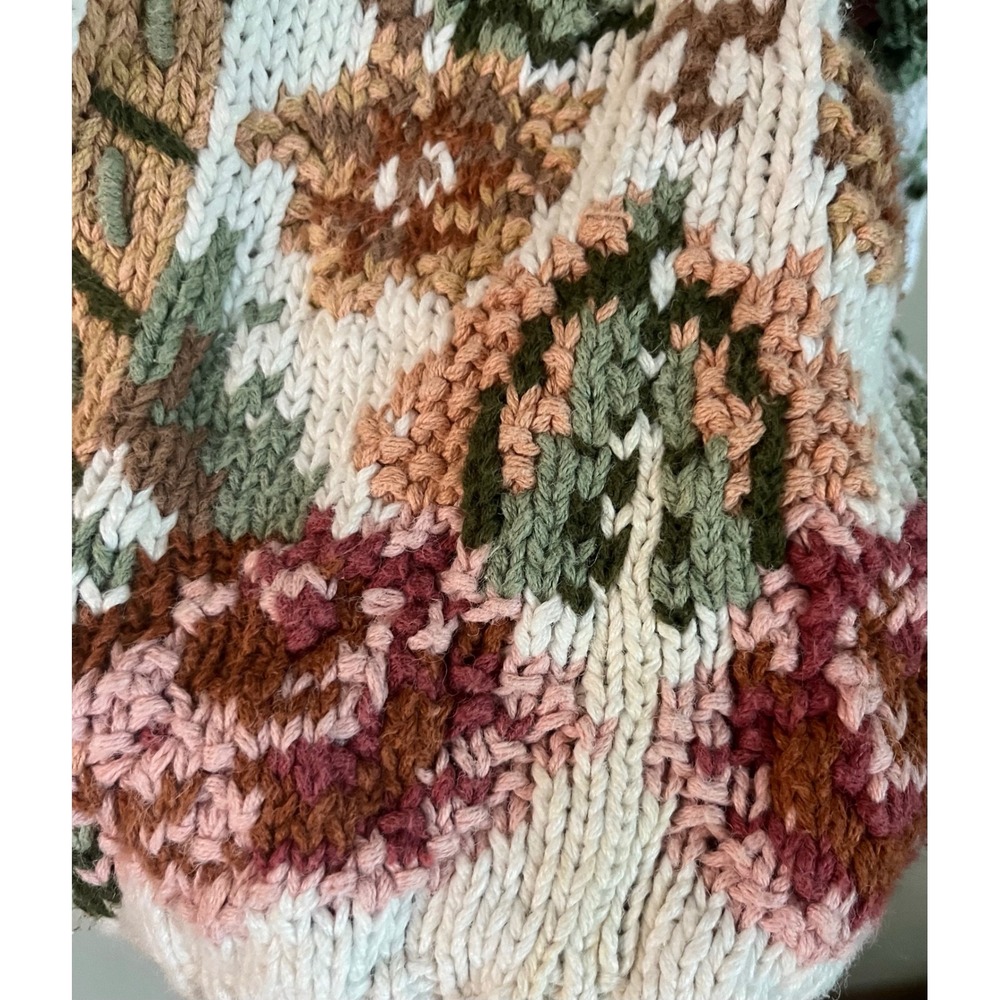 Cristal-Kobe Vintage Floral Tapestry Chunky Knit Sweater Petite Cream Multi 90s - Picture 14 of 14